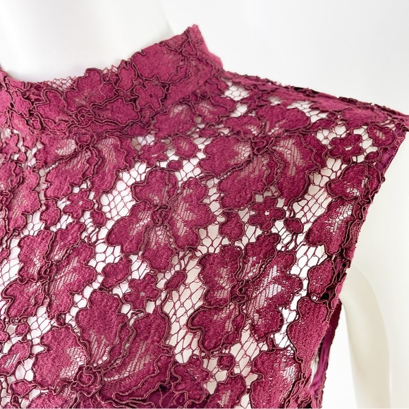 Sandro Paris Size 1 US S Burgundy Red ROMIE Lace Mini Dress with Open Back - Picture 11 of 15